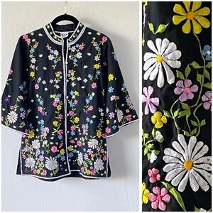 Chuchi San Diego Vintage Floral Garden Embroidered Black Jacket Size Small